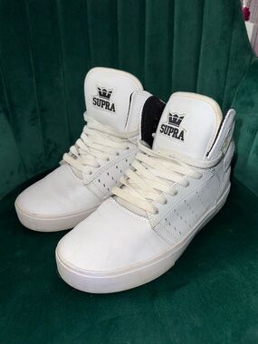 Supra Men’s White High-Top Sneakers with Black Tongue Accent